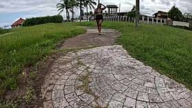 Slutty Nicoly Seduces Firefighter On Beach, Sits On Cock In Bush