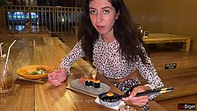 I cum on her face in the sushi bar and she eats rolls