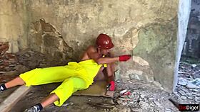 Hardcore group sex in abandoned house with three guys and one girl.