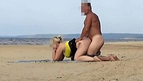 Wild blonde milf bends over beach skirt up for public doggystyle gaping