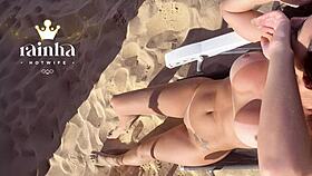 hotwife queen tests liquid gel vibrator naked on nudist beach