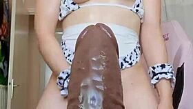 adorable trans hucow stuffs ass with big black dildo