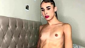 the cute latina transsexual nerd strokes her cock solo in a naughty masturbation session