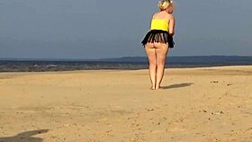 Wild blonde milf bends over beach skirt up for public doggystyle gaping
