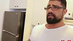 busty milf bent over counter roughly fucked by neighbor