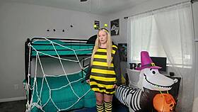 thick blonde kallie taylor sneaks in halloween sex with rough doggystyle bts