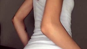 the cute latina transsexual nerd strokes her cock solo in a naughty masturbation session