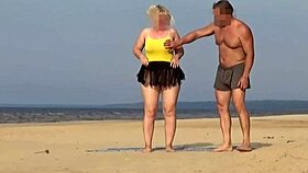 Wild blonde milf bends over beach skirt up for public doggystyle gaping