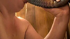 bbw gags pukes deep on monster dildo