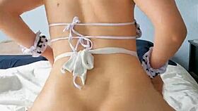 adorable trans hucow stuffs ass with big black dildo