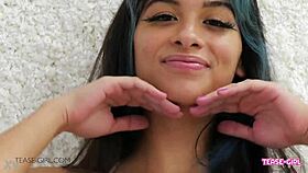 HORNY BRUNETTE TEEN SWALLOWS CUM