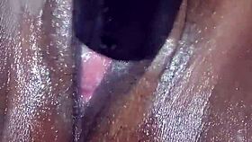 ebony amateur teases pussy to intense squirting orgasm