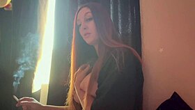 i cant stop staring at her big tit's flashing and smoking cig's