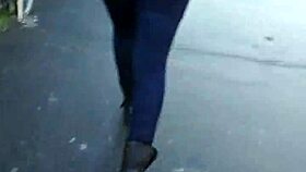 Hidden camera catches candid BLUE JEANS WALKING