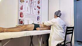 Patient gets uncontrollably hard facing nurse during full exam