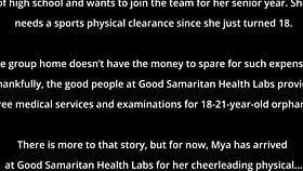 dr tampa examines bratty latina cheerleader mya's shaved pussy up close