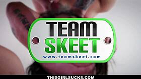 Teen's mouth overflows with hot jizz explosion!