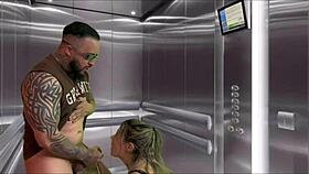 Pregnant neighbor gags on monster cock deepthroat in elevator cum blast.