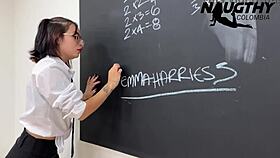 picture this petite latina slut toying her pussy before class starts