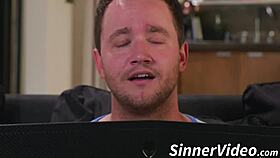 uh, i catch this horny babe jerking my huge cock and she jumps in to stroke it wildly till facial blast