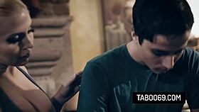 hey cougar milf christie stevens rides hard as older guy jumps in for threesome action