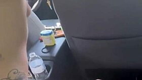 Skinny hooker bent over car takes public cumshot