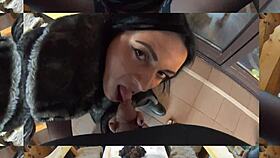 ELEGANT SLUT IN FUR GETS POUNDED ON TABLE AND DOUBLE CUM BATH!