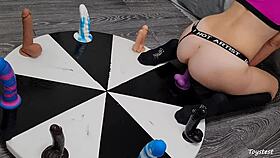 Petite Teen Rides Huge Dildos On Wheel For Intense Orgasm Win