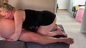 Blonde milf devours young stud's monster cock