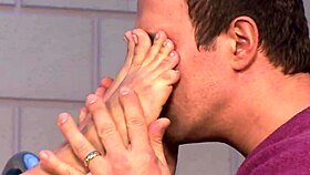 Amateur homemade foot fetish babe gives barefoot footjob lick suck and fucks