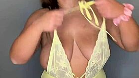 Hey, wanna watch me squeeze into lingerie over my huge tits?