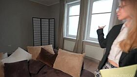 Realtor babe in sexy lingerie hooks up with neighbor for amateur couple sex romp