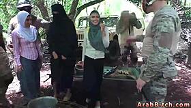 Muslim army guy connects intimately with petite white girl away