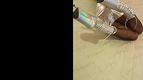 Petite latina milf struts in total silver fishnets heels and pantyhose