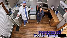 dr tampa examines bratty latina cheerleader mya's shaved pussy up close