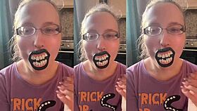 Vampire asmr glasses fetish with teasing lollipop sucking play