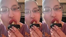 Vampire asmr glasses fetish with teasing lollipop sucking play