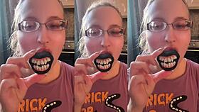 Vampire asmr glasses fetish with teasing lollipop sucking play