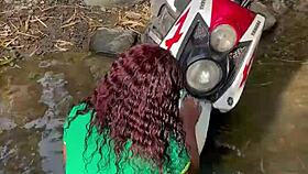 Helped hot stranger now pounding her in forest almost caught!