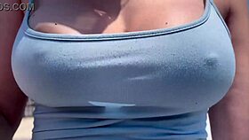 Artemisia Love struts outdoors braless with huge tits bouncing horny as hell