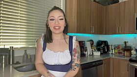 Tiny maid desperately craves raise with huge tits