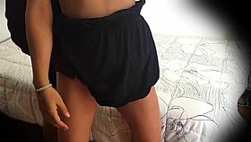 Athletic Argentinian college model rides creampie in voyeur miniskirt!