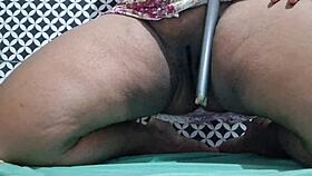 horny evangelical babe rubs herself hard with broom handle solo