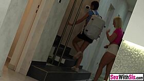 big ass teens' sleepover turns into hardcore threesome pounding with lucky guy