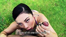 horny milf enm diamond sucks huge cock outdoors