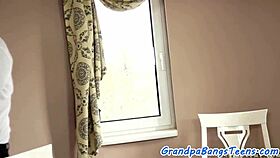 Young amateur babe's tight pussy seductively slammed by old man