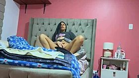 Colombian latina couple enjoys homemade fun alone at home