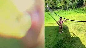 horny milf enm diamond sucks huge cock outdoors