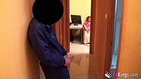 esmeralda fingers pussy hard while electrician works nearby