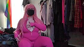 Chubby Girl Stretches Into Tight Pink Bodysuit